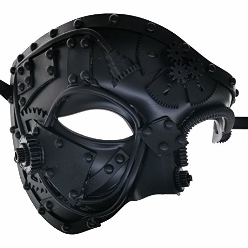 Ubauta Steampunk Metal Cyborg Venezianische Maske,schwarze Maskerade Maske für Halloween Kostümparty/Phantom der Oper/Karneval Ball