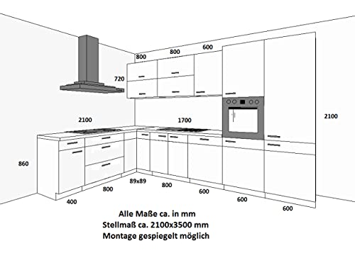 Küchen-Preisbombe Eckküche VIGO Matera Grau Lancelot 210x350 Küchenzeile Küchenblock Einbauküche