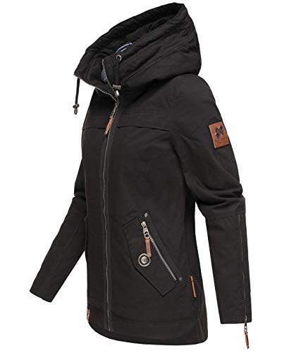 Navahoo Damen Jacke Frühling Übergangsjacke Parka Mantel Kapuze B692 [B692-Wek-Schwarz-Gr.L]