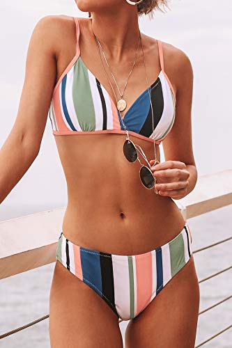 CUPSHE Honig Mädchen Streifen Bikini, Mehrfarbig, XXL