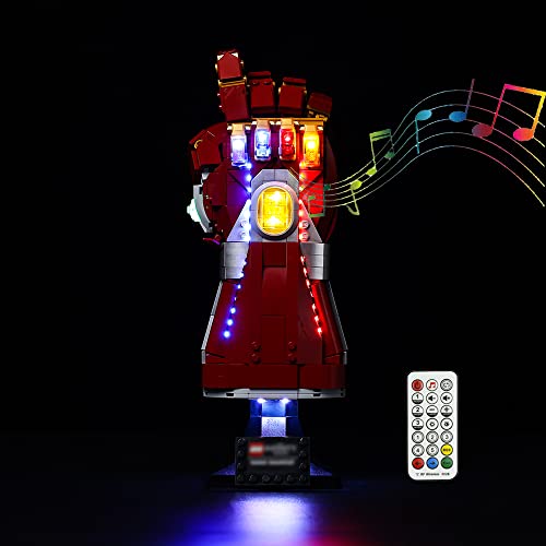 Kyglaring LED Beleuchtung Kit Entwickelt für LEGO Nano Gauntlet 76223 (kein Modell) und Lichter Set Kompatibel mit Replica Iron Man Gauntlet Modellbauset - Ohne Lego Set (RC Sound Version)