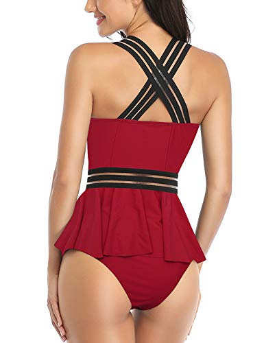 Misolin Damen Tankini 2 Stück Bademode Push Up mit hoher Taille