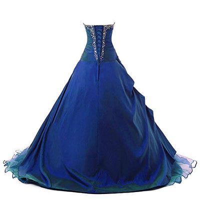 Zorayi Damen Trägerlos Lange TAFT Abschlussball Kleid Ballkleid Promkleider Blau Größe 36