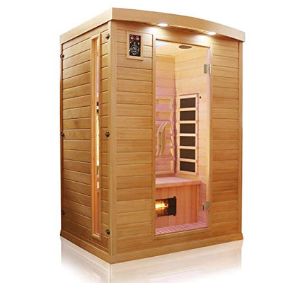 Dewello Infrarotsauna Infrarotkabine Infrarotsauna Pierson 135cm x 105cm 1-2 Person inkl. Vollspektrumstrahler, Bodenstrahler, LED-Farblicht