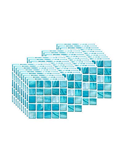 FBBULES 40PCS Fliesenaufkleber, PVC Fliesen Klebefolie Selbstklebend Hitzebeständig Wasserdicht Fliesensticker Deko für Küche Fliesendekor Wandaufkleber Mosaikstil Himmelblau (10 x 10 cm / 4 x 4 Zoll)