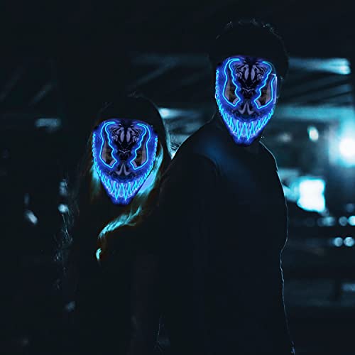 LED-Maske Devil blau | Premium-Qualität aus festem Kunststoff | Leuchtende Neon-Maske mit 3 Blinkmodi | Originelle Verkleidung für Halloween und Kostümparty | Original Cup®