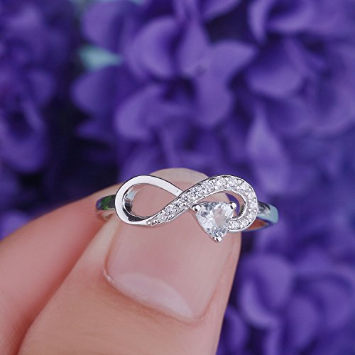 JO WISDOM Damen-Ring 925 Sterling Silber Infinity Unendlichkeit Geburtsstein Ring Herz schliff 3A Zirkonia,Schmuck für Frauen