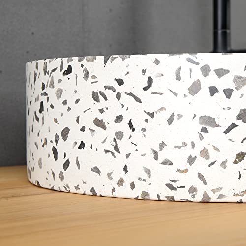 WOHNFREUDEN Terrazzo Waschbecken creme rund 40 cm - schwarz Naturstein Waschbecken Stein Becken Archi