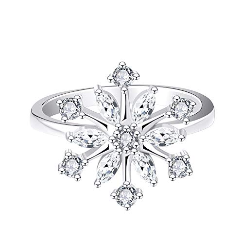 JO WISDOM Damen Ring,Ring silber 925 Schneeflocken mit 3A Zirkonia swarovski,Schmuck für Frauen, Weihnachtsgeschenke,Schmuck für Frauen