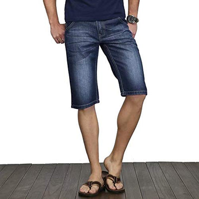 AITESEN N6061 Herren Jeans Shorts Denim Sommer Kurze Hose ohne Guertel W28-W44 Dunkelblau-30