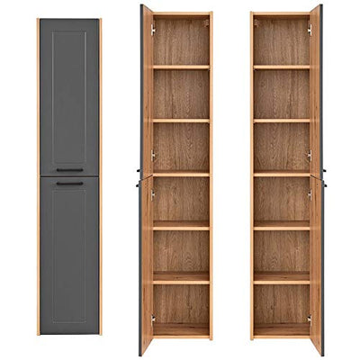 Lomadox Badezimmer Badmöbel Komplett-Set in matt grau mit Artisaneiche, 120cm Waschtisch-Unterschrank mit Keramik-Waschbecken, LED-Spiegelschrank, 2 Hochschränke, B/H/T ca. 235/200/46cm