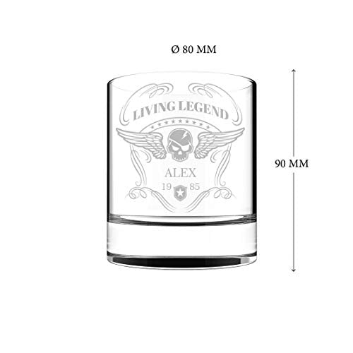 Whiskey Glas mit Gravur (Name & Datum) I originelle Geschenkidee mit rockigem Totenkopf Design - ausgefallene Geschenke I Personalisiertes Whiskyglas als Geschenk für Männer & Motorradfahrer