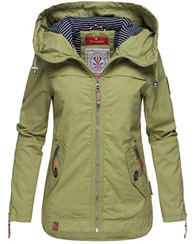 Navahoo Damen Jacke Frühling Übergangsjacke Parka Mantel Kapuze B692 [B692-Wek-Grün-Gr.S]