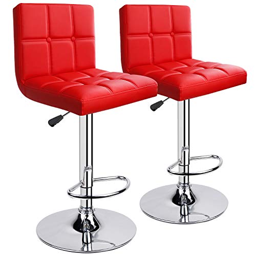 Leader Accessories Barhocker (2er-Set) Barstuhl mit Lehne stylischer Tresenhocker höhenverstellbar 62-83cm Drehstuhl 360 Grad Bezug aus Kunstleder Rot