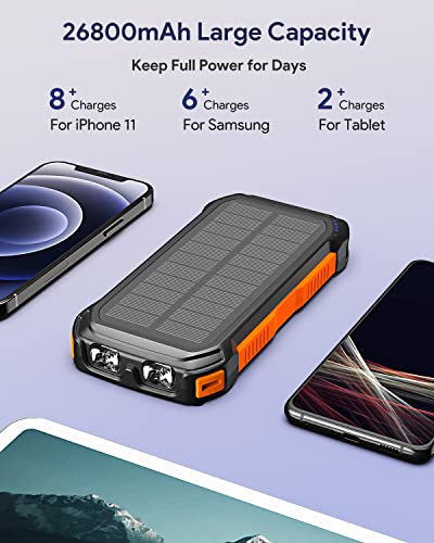 26800mAh Solar Ladegerät Power Bank - BRENCIL QC 3A USB/USB C Ausgänge Tragbares Solar Handy Ladegerät für Camping Externe Batterie Backup für Handys Tablets