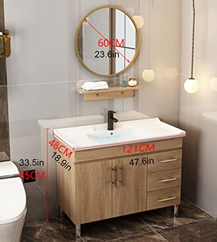 Badezimmer Waschtisch mit Waschbecken Combo Badezimmer Waschtisch Set weißer Keramikwaschbecken und Arbeitsplattenbodenschrank Einzelwaschbecken Badezimmer Eitelkeit mit Spiegel und Lagerschrank einfa