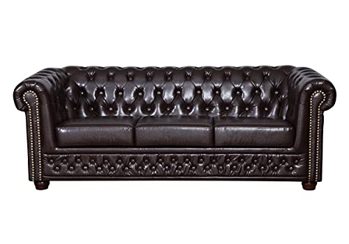 Küchen-Preisbombe Edles Chesterfield Sofa 3 Sitzer in Kunstleder Vintage braun Couch Polstersofa