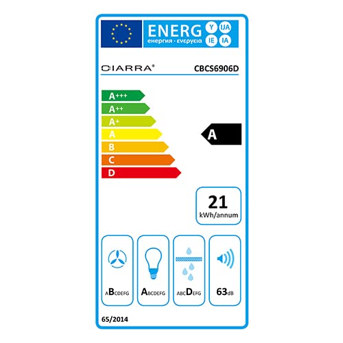 CIARRA CBCS6906D Energieeffizienz A Flachschirmhaube Dunstabzugshaube 60cm 370m³/h mit CBCF002X2 Aktivkohlefilter Integrierte Einbau Flach Abluft Umluft Abzugshaube 2 Stufen LED-Beleuchtung