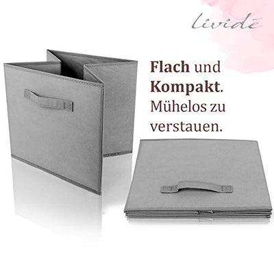 Lividé 6 STÜCK Aufbewahrungsbox in Grau | kompatibel mit IKEA Kallax Regalen | 33cm x 33cm x 33cm | hochwertige Aufbewahrungskiste mit praktischem Griff für mehr Ordnung im Schrank