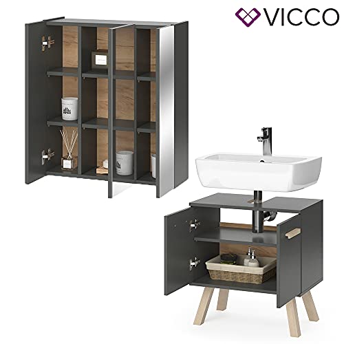 Vicco Badmöbel Set Hans Spiegelschrank Waschtischunterschrank (Set 1)