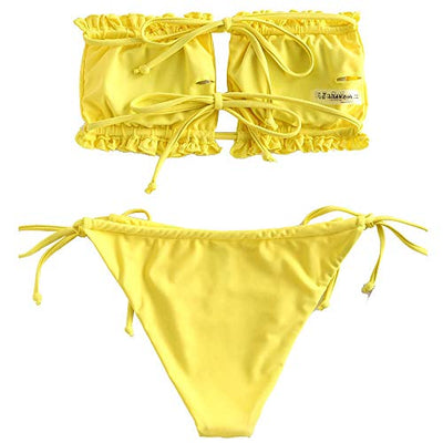 ZAFUL Damen Badeanzug Tie Cutout Bikini Set Beachwear (Gelb-3, M)