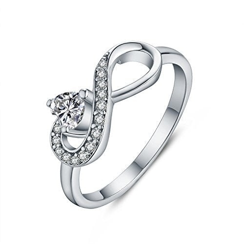 JO WISDOM Damen-Ring 925 Sterling Silber Infinity Unendlichkeit Geburtsstein Ring Herz schliff 3A Zirkonia,Schmuck für Frauen