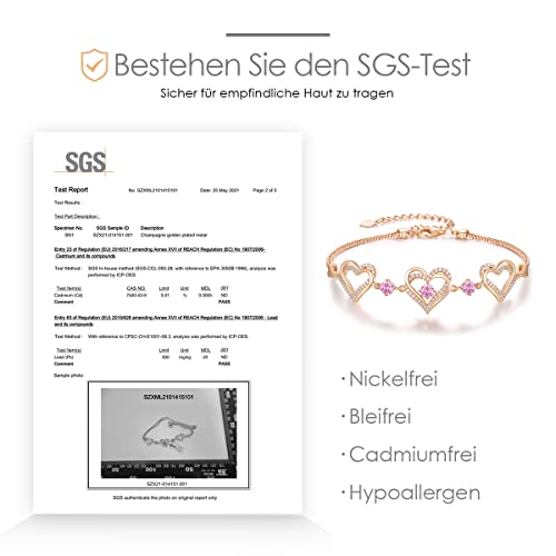 CDE Armbänder für Damen 925 Sterling Silber Herz Rosegold Geburtsstein Armband Geschenk Schmuck für Frauen mit 5A Kubik Zirkonia Geburtstag Weihnachts (Rosegold - April)