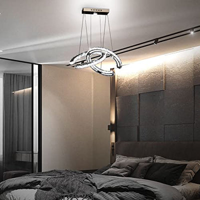 CLAIRDAI Kristall Kronleuchter LED Pendelleuchten Moderne C-Ring Hängelampe Leuchte mit K9 Crystal&Acryl für Flur Schlafzimmer Esszimmer Wohnzimmer (Kaltweiß) [Energieklasse E]