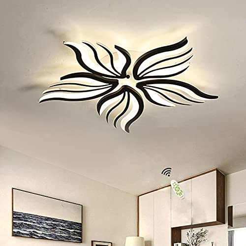 LED Deckenleuchte Dimmbar Wohnzimmerlampe mit Fernbedienung Schlafzimmer Deckenlampe Modern Deckenbeleuchtung Schwarz Kreative Design Schlafzimmerlampe Dimming Farbwechsel Decke Licht 5 heads 48W