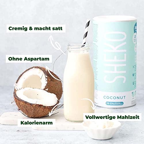 SHEKO Eiweißshake zum Abnehmen | Eiweißpulver Kokos 25 Mahlzeiten | Ideal als Proteindrink oder vollwertige Mahlzeit | Protein Shake glutenfrei