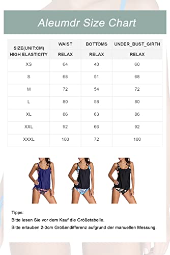 Aleumdr Tankini Set Damen Badeanzug Bauchweg Tankini Damen Push up mit Bügel Tankinis für Damen Tankini Oberteil mit Badeshorts Zweiteiler Bademode Bikini Set High Waist Beachwear Swimsuits Schwarz M