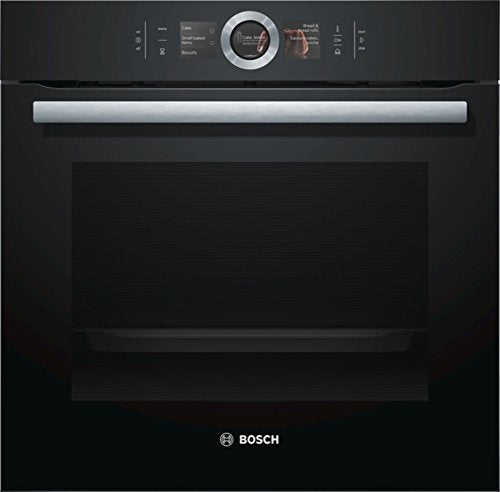 Bosch HSG636BB1 Serie 8 Einbau-Dampfbackofen, Schwarz, 60 x 60 cm, 1 L Wassertank, EcoClean Direct Reinigungshilfe, Bosch Assist Backeinstellung auf Knopfdruck, 4D Heißluft Backen auf 4 Ebenen