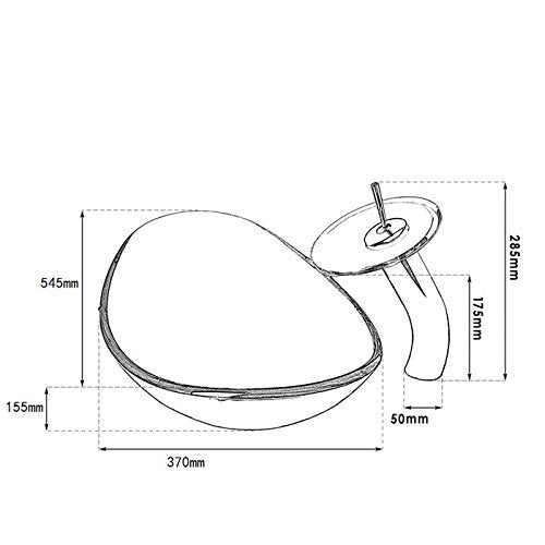 HomeLava Modern Waschbecken Glas Oval Set Hartglas Aufsatzwaschbecken mit Wasserfall Wasserhahn und Chrom Pop Up Ventil