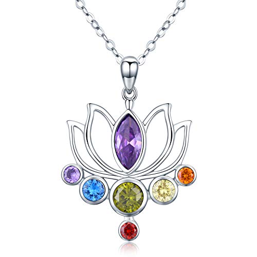 Lotus Halskette 925 Sterling Silber Chakra Kette Yoga Anhänger Halsketten Schmuck Geschenke für Damen Mutter Freundin