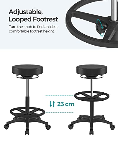 SONGMICS Bürohocker, ergonomischer Arbeitshocker, Sitzhocker, 360° Drehstuhl, höhenverstellbar, 59,5-81 cm, verstellbare Fußstütze, schwarz OSC007B01