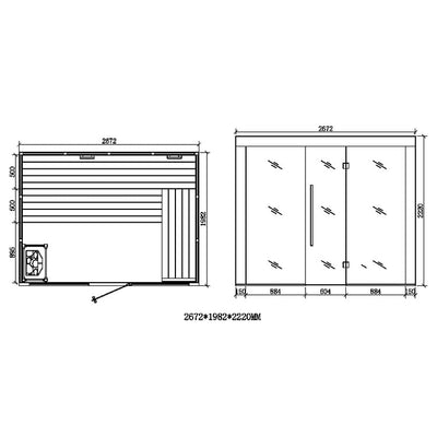 EO-SPA Sauna E1202A-IR Pappelholz 267x198 9kW Vitra