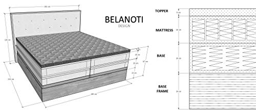 Belanoti MARBO Boxspringbett 180x200 mit Bettkasten 7-Zonen Taschenfederkern Matratze inklusive Visco Topper Bett 180x200 Eiche in der Farbe Hellgrau H2/H3 Polsterbett mit Massivholz Eiche