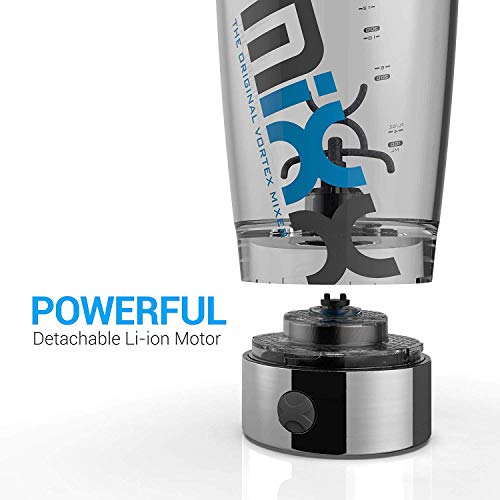 PROMiXX iX-R Elektrischer Eiweiß Shaker/Protein Shaker/USB wiederaufladbar | mit integriertem Proteinbehälter | mit Edelstahl-Trim 600ml