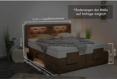 PAARA Luxus Boxspringbett Paris Night GM | 10.000 Newton Motorleistung | LED | Antirutsch-Matten | Royal-WS® Taschenfederkern Matratze mit GELAX® Topper Kern | Made in Germany (180 x 220 cm)