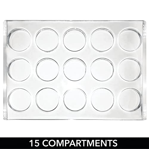 mDesign praktischer Kosmetik Organizer – dekorative Kosmetik Aufbewahrungsbox für Wimperntusche und Lippenstift – Ablage mit 15 Fächern zur Schminkaufbewahrung – durchsichtig und rotgold