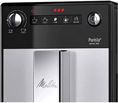 Melitta Purista F 230-101 Kaffeevollautomat mit flüsterleisem Kegelmahlwerk (Direktwahltaste, 2-Tassen Funktion, 20 cm Breite, entnehmbare Brühgruppe) silber/schwarz