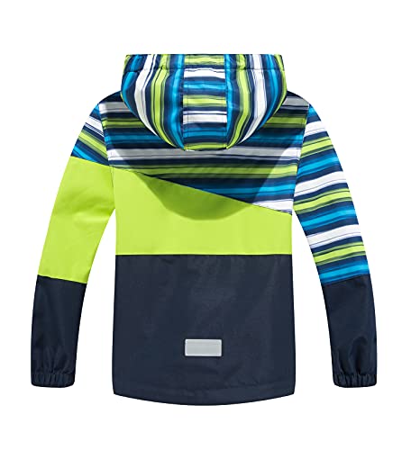 YOUNGSOUL Kinder Gefütterte Regenjacke Mädchen Windjacke Jungen Übergangsjacke Outdoorjacke Softshelljacke mit Farbblock und Gestreift Grün DE: 104-110 (Herstellergröße 110)