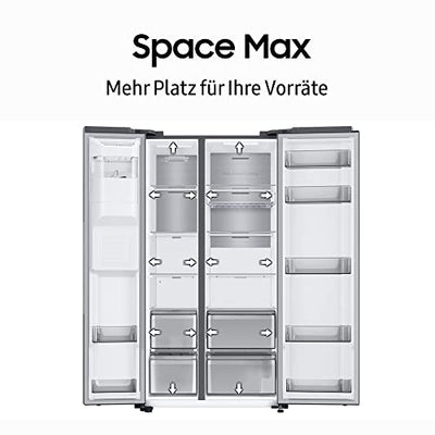 Samsung RS6JA8810B1/EG Side-by-Side Kühlschrank, 178 cm, 634 ℓ, Wasser- und Eisspender, Platzsparender In-Door Icemaker, Space Max, Twin Cooling+, No Frost+, Premium Black Steel