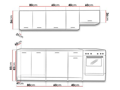 Küche Mela 180/240 cm, Küchenblock/Küchenzeile, Farbauswahl, 7 Schrank-Module frei kombinierbar (Artisan Eiche + Schwarz, mit LED Beleuchtung)