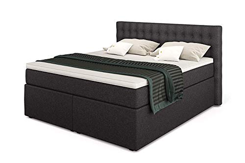 Betten Jumbo King Boxspringbett 180x200 cm mit Bettkasten 7-Zonen TFK Härtegrad H4 und Visco-Topper | Farbe Anthrazit | div. Größen verfügbar