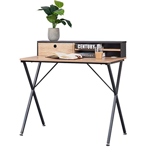 WOLTU Schreibtisch TS122hei Computertisch Bürotisch Arbeitstisch PC Laptop Tisch, mit Ablage, aus MDF und Stahl, 90x50x88,5cm(BxTxH), Hell Eiche+Grau