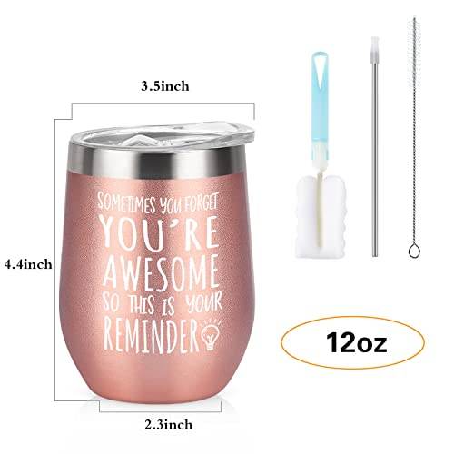 Livole Dankeschön Geschenke für Frauen, Weihnachtsgeschenke für Frauen, Freund, Kollegen -You Are Awesome So This Is Your Reminder- 350ml Kaffeebecher to Go, 12oz Doppelwandig Thermobecher, Roségold