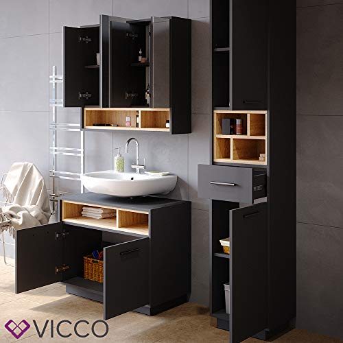 Vicco Badmöbel Set Beatrice Spiegelschrank Waschtischunterschrank Badschrank (3er-Set, Anthrazit-Sonoma)