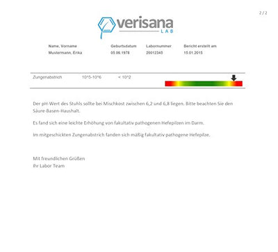 Verisana Candida Test | Stuhltest PLUS Zungenabstrich auf Candida albicans, Candida spec, Geotrichum candidum, Schimmelpilze | Pilzinfektion im Stuhl und Mund per Pilztest feststellen