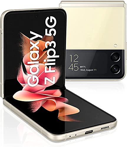 Samsung Galaxy Z Flip3 5G (17,03 cm), faltbares Handy ohne Vertrag, 1,9 Zoll Frontdisplay, 256 GB, 8 GB, Cream & Clear Cover Smartphone Cover mit Ring EF-QF711 für das Galaxy Z Flip3 5G,Transparent